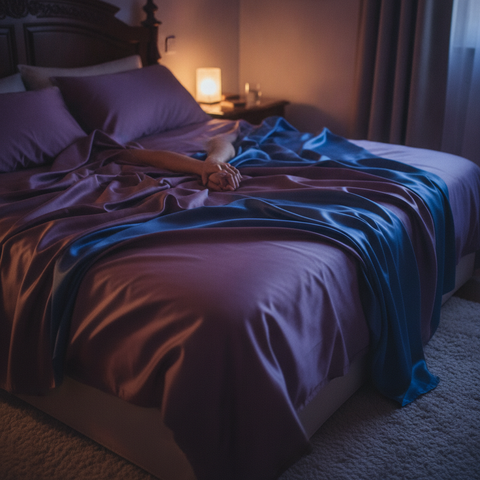 Ambiance intime chambre tamisée draps satin