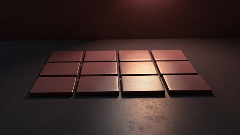 Grille abstraite de huit tuiles eclairees en degrade, illustration du test kink en 8 axes